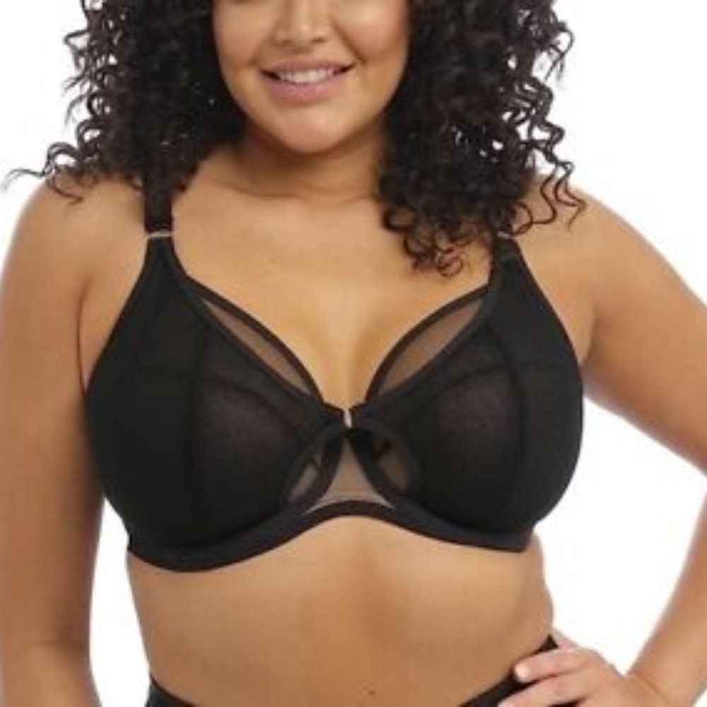 Elomi 301202 Kintai Peek A Boo Underwire Plunge Bra Black Size 32JJ US 32N